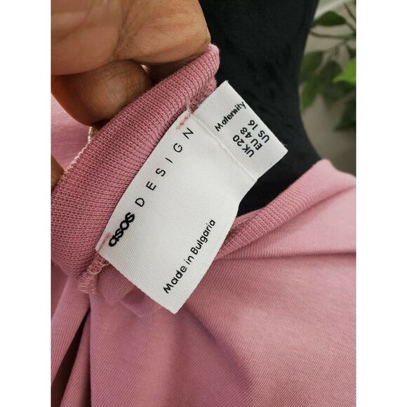Asos Design Womens Solid Pink Cotton Round Neck Long Sleeve Knee Length Dress 16 - Picture 9 of 12